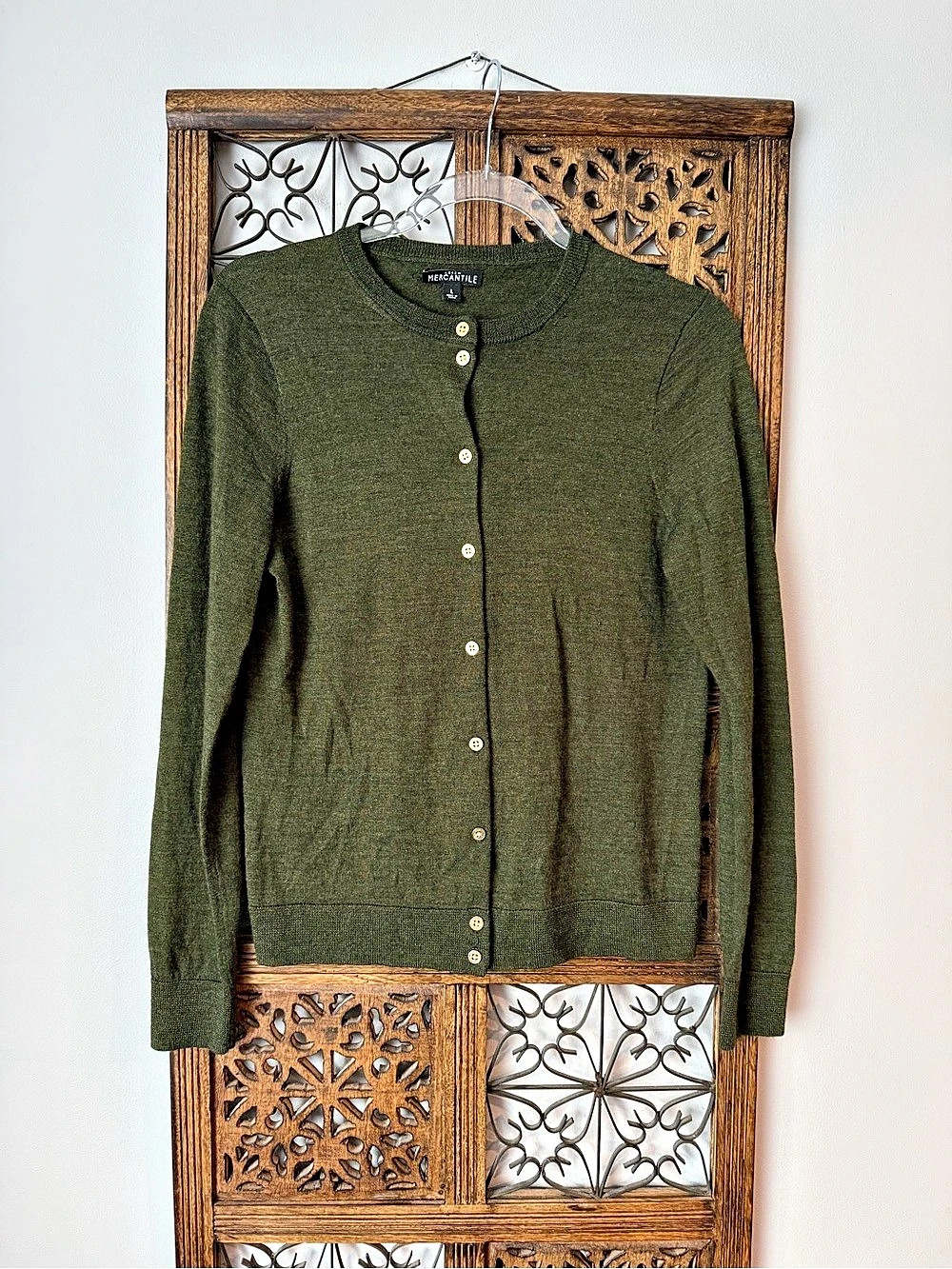 J.Crew Mercantile Olive Green Button-Front Cardigan Size Large Like New